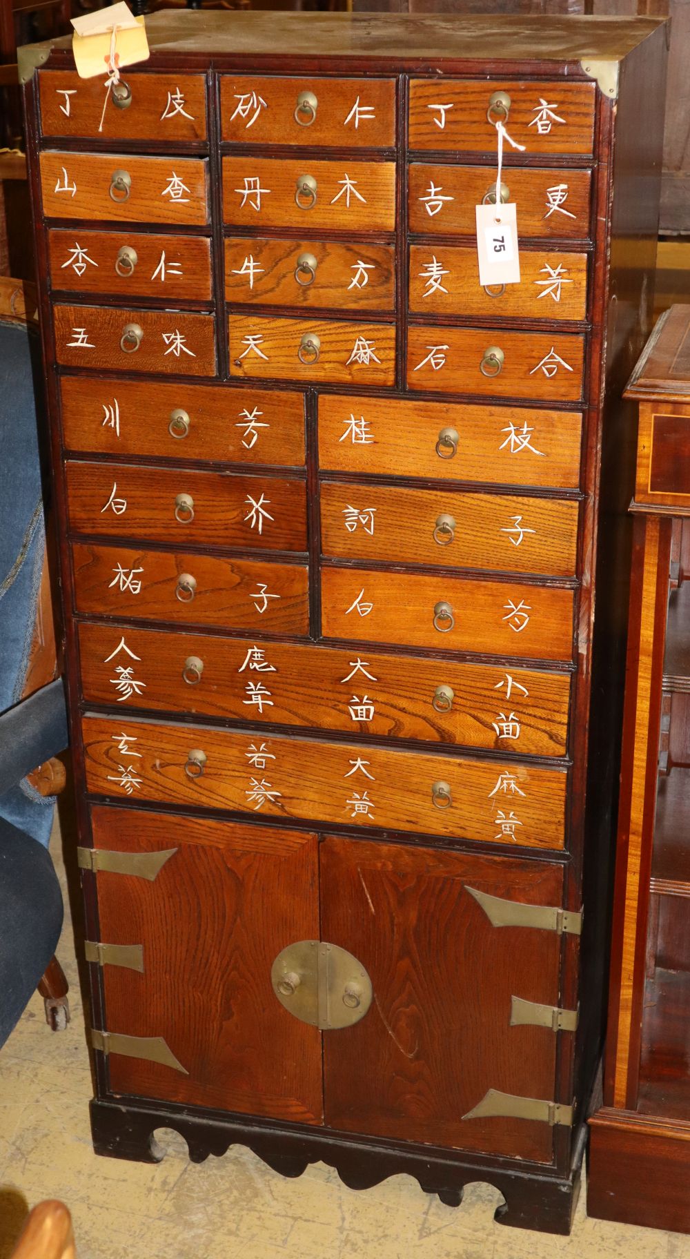 A pair of Chinese hardwood medicine chests, W.55cm, D.39cm., H.124cm